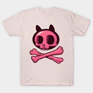 Cute Pink Cartoon Cat Skull & Bones Adorkable Kitten T-Shirt